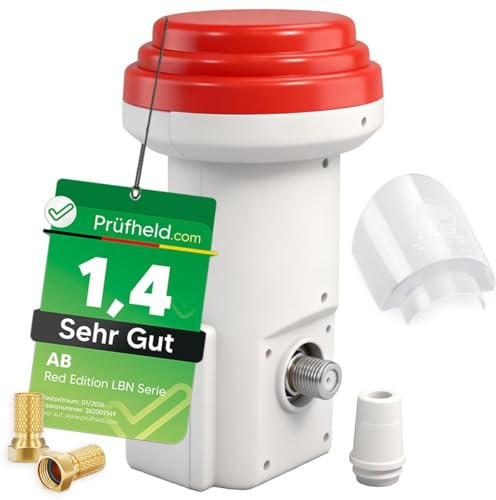 [Test SEHR GUT, Note 1.4 *] AB Single LNB mit Wetterschutzkappe für 1 Teilnehmer, 4K UHD LTE-Filter für Satellitenschüssel, Digital 1-Fach für HD Sat Receiver, inkl. 2X vergoldete Nonic F-Stecker