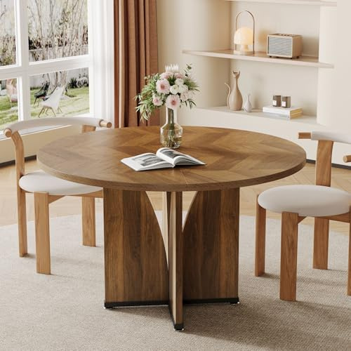 Tribesigns Runder Esstisch für 4 Personen, 100 cm Esszimmertisch im Landhausstil, Küchentisch aus Holz im Industrial Design, klein runder Esstisch für Esszimmer, Küche, Wohnzimmer, Vintage Braun