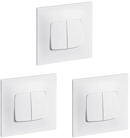 LEGRAND - Interrupteur Poussoir Double Neptune 6A - Commande d'Éclairage Monobloc - Prêt à Installer - Blanc (Lot de 3)