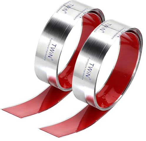 GZRXIOUS 2 PCS Stainless Steel Trim Peel and Stick, 40mm x 2m Self Adhesive Mirror Finish Metal Strip, Cuttable Wall Molding for Kitchen Bathroom Furniture Edge DIY Renovation