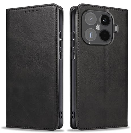 LBH Handyhülle Smartphone-Hülle für Xiaomi 15T Pro Klapphülle Magnetverschluss Kartenfächer Geldfach Standfunktion Case Etui Rundumschutz Schutzhülle Schwarz