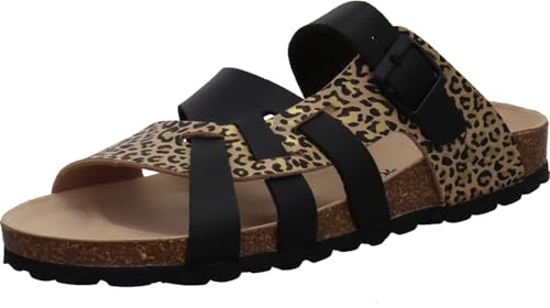 Bio Life 0004-1153-299 Damen Pantolette Leder/Textil Schwarz Leo