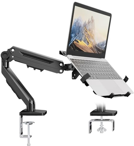 PUTORSEN Laptop Arm Mount Desk - Fits Max 18 Notebook & 40 Monitor | 2-in-1 Monitor Mount with Adjustable Laptop Tray, Hold Up to 26.5lbs, 2 Mounting Options