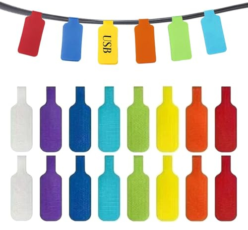 Write-On Reusable Cable Labels, Multi Colour Wire Markers for Identifying Power Cords and Network Cables, Home and Office Use (12PCS)