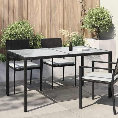 Générique Table de Jardin 150x90x75cm Verre trempé et résine tressée Noir,Meubles,Mobilier de Jardin,Tables de Jardin,316705
