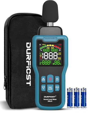 DURFICST Sonometro,30–130dB Medidor de Decibelios con Temperatura y Humedad