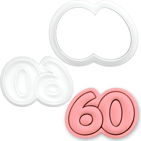 BAKERLOGY Zahl 60 Mini Ausstechform & Stempel-Set – Jubiläum Zahlen Motiv, Fondant-Präger, Keksstempel für 60. Geburtstag, Jahrestag, Feier, Backzubehör