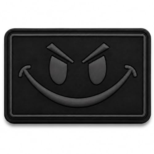 Wcawnlt PVC Klett Patch Taktisch Schlechter Smiley Aufnäher, Robustes Material Ohne Fransen, Klettverschluss Hakenklett für Rucksack Taktische Weste Jacke, Airsoft Gear, Grau