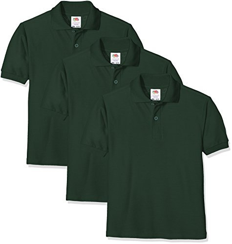 FRUIT OF THE LOOM Unisex Baby Short Sleeve Polo Shirt, Bottle Green, 5-6 Years UK