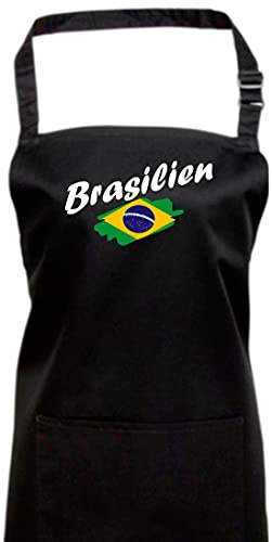 Shirtinstyle Kochschürze Latzschürze Brasilien Flagge, Land, Länder, Schwarz