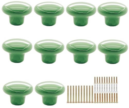 MARSTREE 10pcs Vintage Ceramic Door Knobs Round Shape Drawer Cupboard Locker Pulls Handles Wardrobe Drawer Cabinet Home Kitchen Hardware (Green)