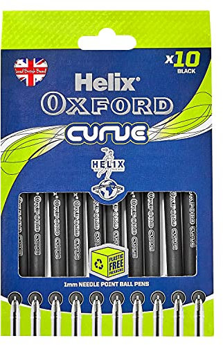Helix Oxford Curve Ballpoint Pens (x10 Pack Black Ink) with Plastic Free Packaging