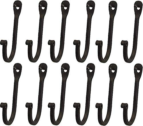 KPAVIR Single Prong Wrought Iron Hooks – Rustic Curved Metal Fasteners – Decorative Colonial Wall Decor (Set of 12)