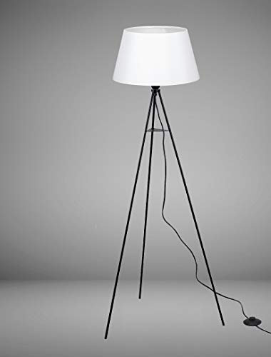 Trango 1522WL Design Tripod Stehleuchte *WHITNEY* inkl. E27 LED Leuchtmittel warmweiß mit Stofflampenschirm in Weiß I Lampenstativ Dreibein Höhe: 150cm Wohnraum Stehlampe I Schlafraum Standlampe