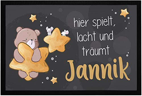 SpecialMe® Fußmatte Kinderzimmer Bär-Motiv personalisiert mit Name Stern Spruch Türvorleger Kind rutschfest & waschbar weiß 60x40cm