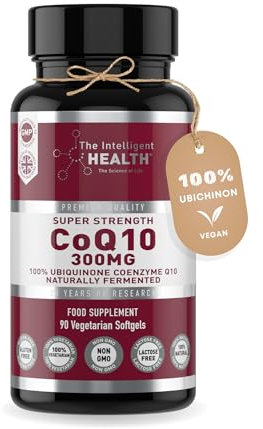 Ubiquinone Co Enzyme Q10 Softgel Capsules, Super Strength Vegan Friendly Naturally Fermented High Absorption CoQ10 Capsules Made in The UK to GMP Standards - The Intelligent Health (90 Count, 300 mg)