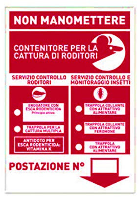 Cartello segnalatore Punto Esca per Topi ratti Insetti Servizi di derattizzazione (Rosso)