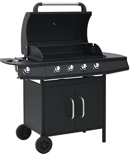 vidaXL Gasgrill 4+1 Brenner mit Rollen Grillwagen BBQ Grill Grillstation Standgrill Gartengrill Wagengrill Barbecue Outdoor Schwarz Stahl