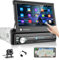 Autoradio 1 Din Android con Navigazione GPS, 7 pollici Touchscreen Auto Stereo Radio Bluetooth, WiFi, Radio FM RDS, Supporto Mirror Link, USB/AUX, Comandi al volante, Telecamera posteriore, Microfono