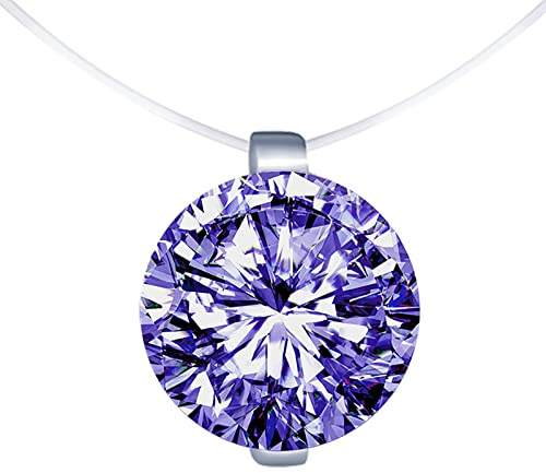 MICGIGI Collana con Ciondolo da Donna Argento 925 8mm Collana con Ciondolo in Cubic Zirconia Girocollo a Catena in Nylon Trasparente