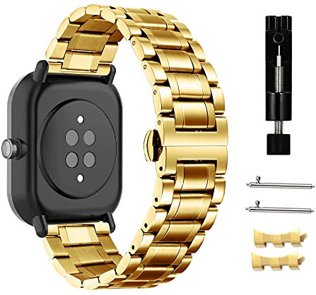 Niboow 20mm Armband für Amazfit Bip 3/GTS 4/GTS 3, Edelstahl Uhrenarmband für Samsung Galaxy Watch 5/4 Classic, Huawei Watch GT 3 Pro 43mm - Gold