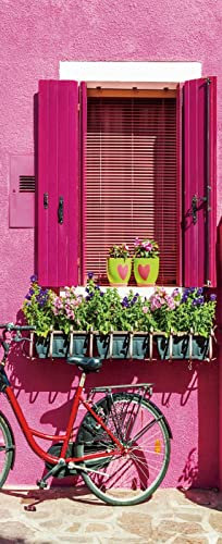 A.Monamour Türtapete Selbstklebend Türfolie Türposter 3D Ein Rosa Fenster Mit Blumen Auf Der Venezianischen Insel Burano In Italien Vinyl Folie Türdeko Tapete Wandbild Türaufkleber 90 x 200 cm