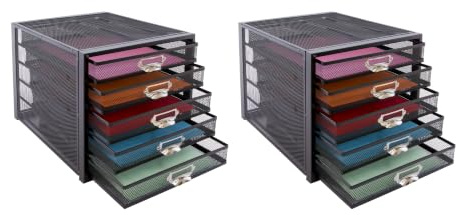 OSCO Black Wire Mesh 5 Tier Paper Sorter 2 Pack, Large A4 File Holder, Desktop Document Organiser, Paperwork Tray, Stackable Desk Tidy, Home Office Filing, Rubber Feet, Fully Assembled