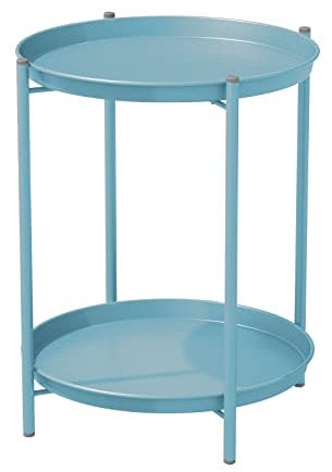 Grand patio Runder Beistelltisch, Kaffeetische, 2 Ebenen, für Wohnzimmertisch, Schlafzimmer, Garten, Sofatisch, Nachttisch, abnehmbare Schale, einfacher Aufbau, Metall 45x45x53cm (Blau)