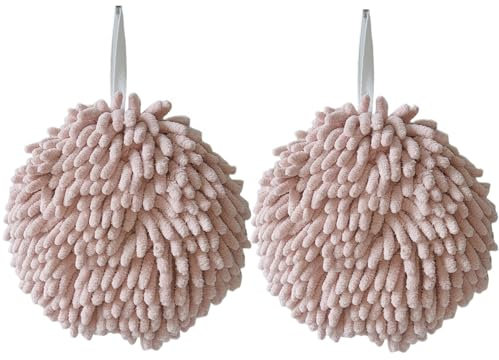 yaocoral Lot de 2 essuie-mains chenille à suspendre pour salle de bain, cuisine avec boucles de suspension, serviette pelucheuse à séchage rapide (rose)
