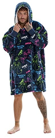 GAMER Fleece Oversized Hoodie - Gaming Controller Neon Design - Super Soft Lounger Blanket Hoody - 100% Polyester - Adults One Size