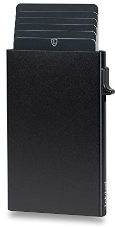 Lederhand® Cardon Wallet - Aluminium Mini Kartenhalter mit Platz für bis zu 7 Kreditkarten - Minimalist Wallet - Card Holder aus echtem Aluminium mit RFID-Schutz inkl. Geschenkbox | (Schwarz)