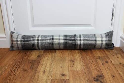 McAlister Textiles Heritage | Ungefüllter Zugluftstopper im Tartan-Muster kariert 18cm x 120cm in Anthrazit Grau | Deko Windstopper Kissen für Fenster, Türen im Schottenkaro, Tweed