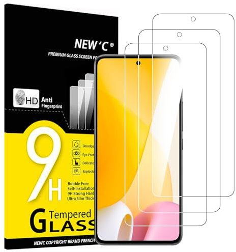 NEW'C 3 Pezzi, Vetro Temperato per Xiaomi 12 Lite, Pellicola Prottetiva Anti Graffio, Anti-Impronte, Senza Bolle, Durezza 9H, 0,33mm Ultra Trasparente, Ultra Resistente