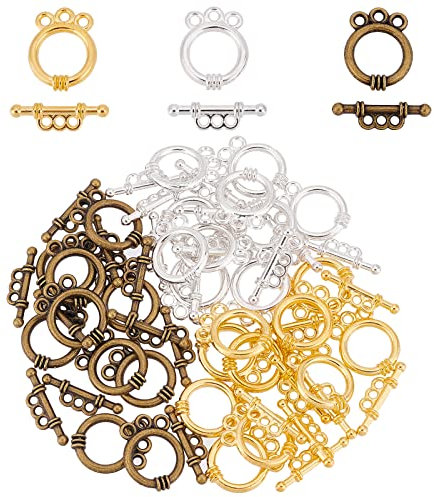 SUNNYCLUE 1 Box 30 Sets 3 Farben Tibetischer Stil Legierung Knebelverschlüsse Silber Bulk Armband Knebelverschluss Runde Knebelschnalle Für Die Schmuckherstellung Charm Armbänder Halskette Zubehör Bas