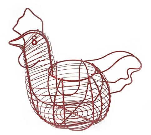 JYCRA Hühner-Eierhalter, Draht-Eierkorb mit Hühner-Design, Eiersammelkorb mit Griff für Küchenarbeitsplatte, rot