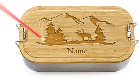 PR Print Royal Brotdose mit Gravur selbst gestalten - mit Name personalisieren - Geschenke für die Jagd, Jäger, Waidmann, Outdoor - Lunchbox, Holzdeckel, BPA-frei, 600 ml