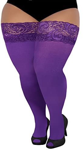 LOUSGUTA Plus Size Thigh High Stockings Lingerie Silicone Lace Top Stay Up 55D Women's Sheer Thigh Highs Pantyhose