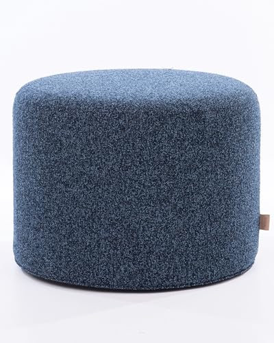 SIX Polsterhocker 42x53 cm Rund Webstoff bis zu 180kg Belastbar Holzgestell Komfort Qualitäts-Schaumstoff Polsterung Schminktisch Sitzhocker Fußhocker Pouf Blau