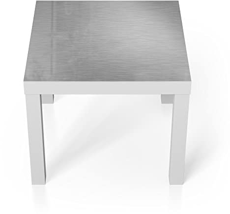 DEQORI Glastisch | weiß klein 55x55 cm | Motiv Gebürsteter Stahl | ausgefallener Beistelltisch aus Glas | Hochglanz Couchtisch fürs Wohnzimmer | moderner Couch Tisch mit Design
