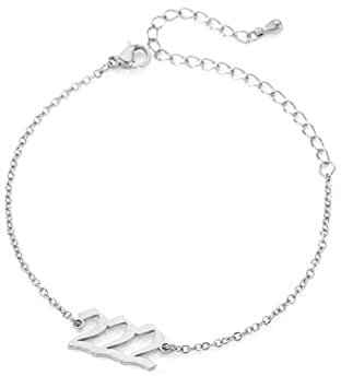 PAMTIER Engel Zahl 222 Armband Damen Edelstahl Verstellbare Kette Glied Zierlich Einfach Numerologie Schmuck Silber