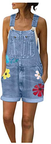 Denim dungarees women's short oversize: dungarees for women jeans loose 90s jeans summer short jeans dungarees flower jumpsuit vintage loose fit trouser suit bib shorts denim overalls, blue, XL