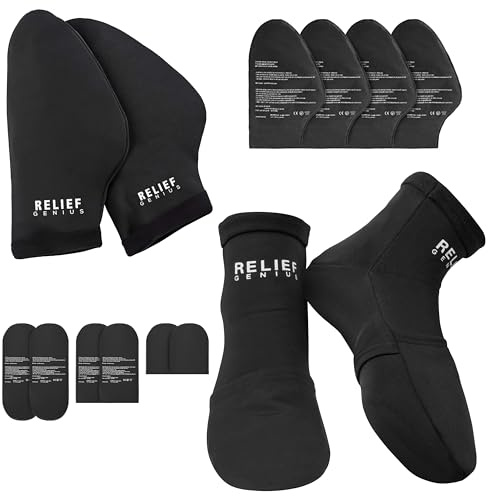 Relief Genius Kältetherapie-Socken & Hand-Eisbeutel, Kühlhandschuhe für Chemotherapie, Neuropathie, Chemo-Pflegepaket für Damen und Herren, Größe L