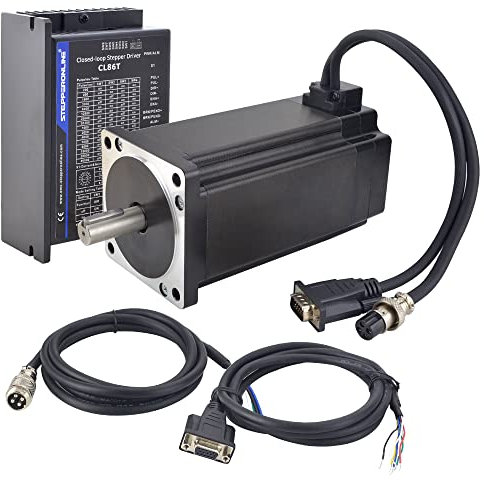 STEPPERONLINE Kit de motor paso a paso de 1 eje Closed Loop 12 Nm 1000PPR Nema 34 Stepper Motor & Stepper Motor Driver CL86T-V41 0~8,2A 24~80VDC para máquina de grabado CNC