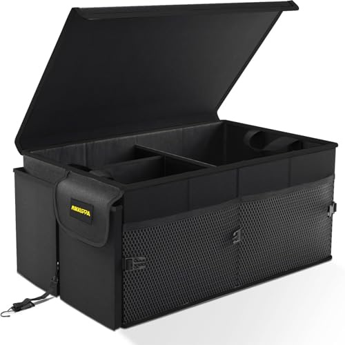 MIKKUPPA Trunk Organizer with Lid - 65L Collapsible Car Organizer, Black