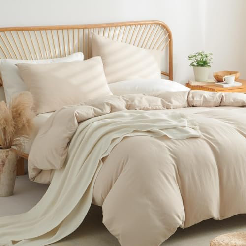 Lanqinglv Bettwäsche 220x240 cm Baumwolle Beige,ÖKO-TEX Bettwäsche-Set,Bettbezug 220x240 cm mit Reißverschluss und 2 Kissenbezug 80x80cm