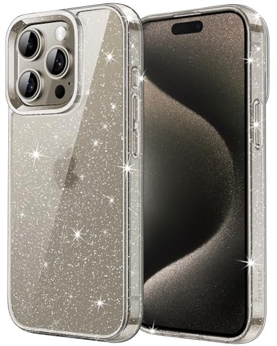 JETech Glitter Case for iPhone 15 Pro Max 6.7-Inch, Bling Sparkle Shockproof Phone Bumper Cover, Cute Sparkly for Women and Girls (Natural Titanium)