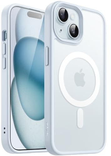 JETech Magnetic Matte Case for iPhone 15 Plus, Blue | Compatible with MagSafe, Translucent Matte Back, Slim Shockproof Protection