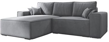 Ecksofa mit Schlaffunktion und Bettkasten, Couch für Wohnzimmer, Schlafsofa Sofagarnitur Sofa Eckcouch L-Form Wohnlandschaft mit Bettfunktion 250x86x176 cm - ERNO (Links, Grau - Monolith 85)