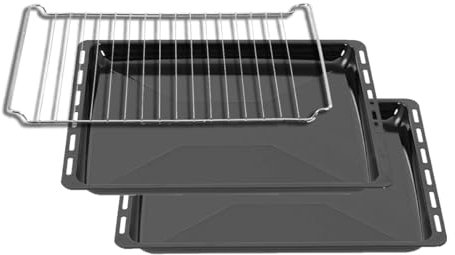 ICQN 45.5 x 37.5 x 3 cm Backbleche & -Gitter Set, 3 cm Tief, 2er Emaillierte Fettpfanne und Verchromt Backofenrost für Backofen & Herd, Kratzfest & Rostfrei, 455 x 375 x 30 mm