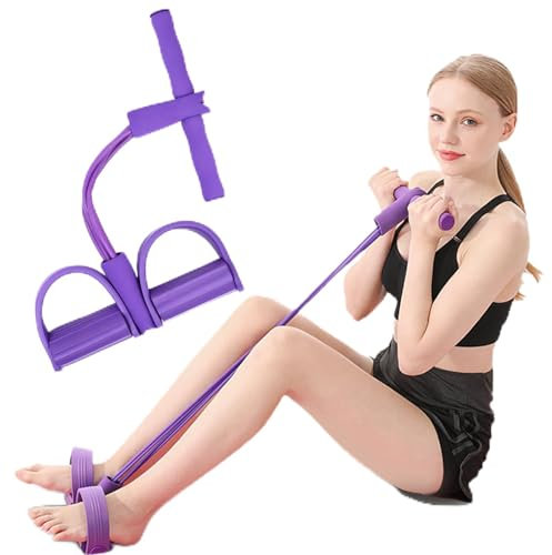 BSITSSS 4Tubes Bande Élastique Musculation, Multifonction Bandes Mise à Niveau avec Pédales Poignées Cordes à Étirer, Bande Elastique Musculation Elastique Fitness pour Domicile Gymnase Bureau(Violet)